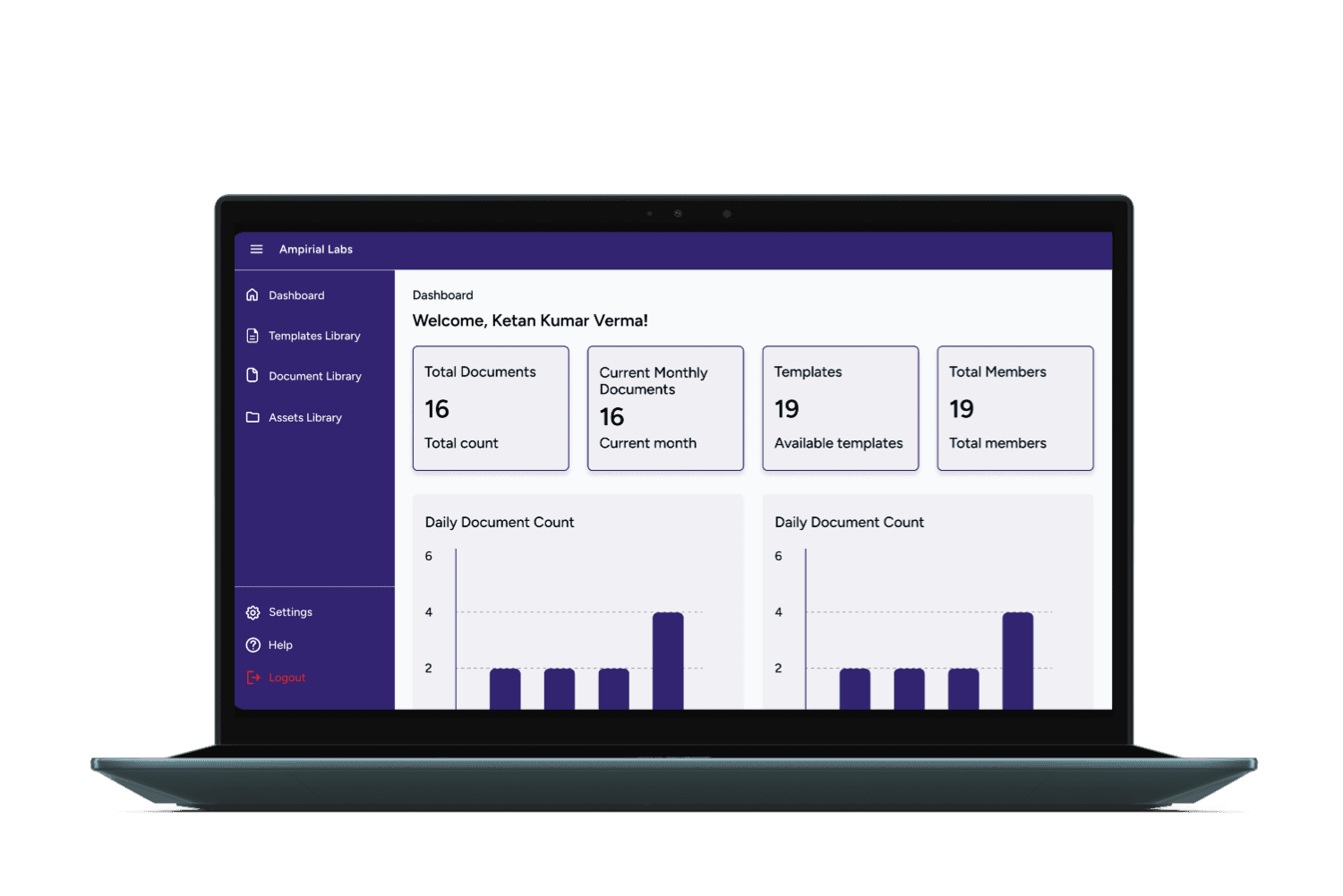 Ampirial Dashboard on Laptop